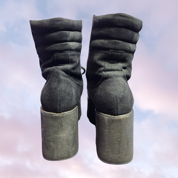Current Mood Greenpoint Platform Black Suede Zip Up Festival Rave Boots Sz 8 - Picture 6 of 8